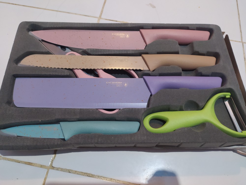Pisau Jerami Set Evcrierh Stainless Dilapis Anti Lengket 1 Set Isi 6 / Pisau Set Dapur Lengkap
