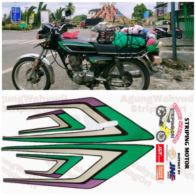 STRIPING MOTOR HONDA GL 100 SERIES 1993 HITAM HIJAU LIS LES BODY POLET STIKER SEPEDA MOTOR 93 1991 1