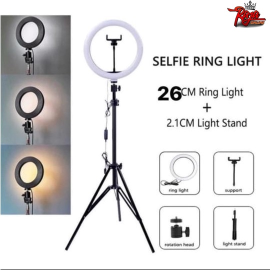 Paket 1 - Lampu Halo Ring Light Curve LED Selfie Led 10 Inch-Holder-Tripod 2M V2