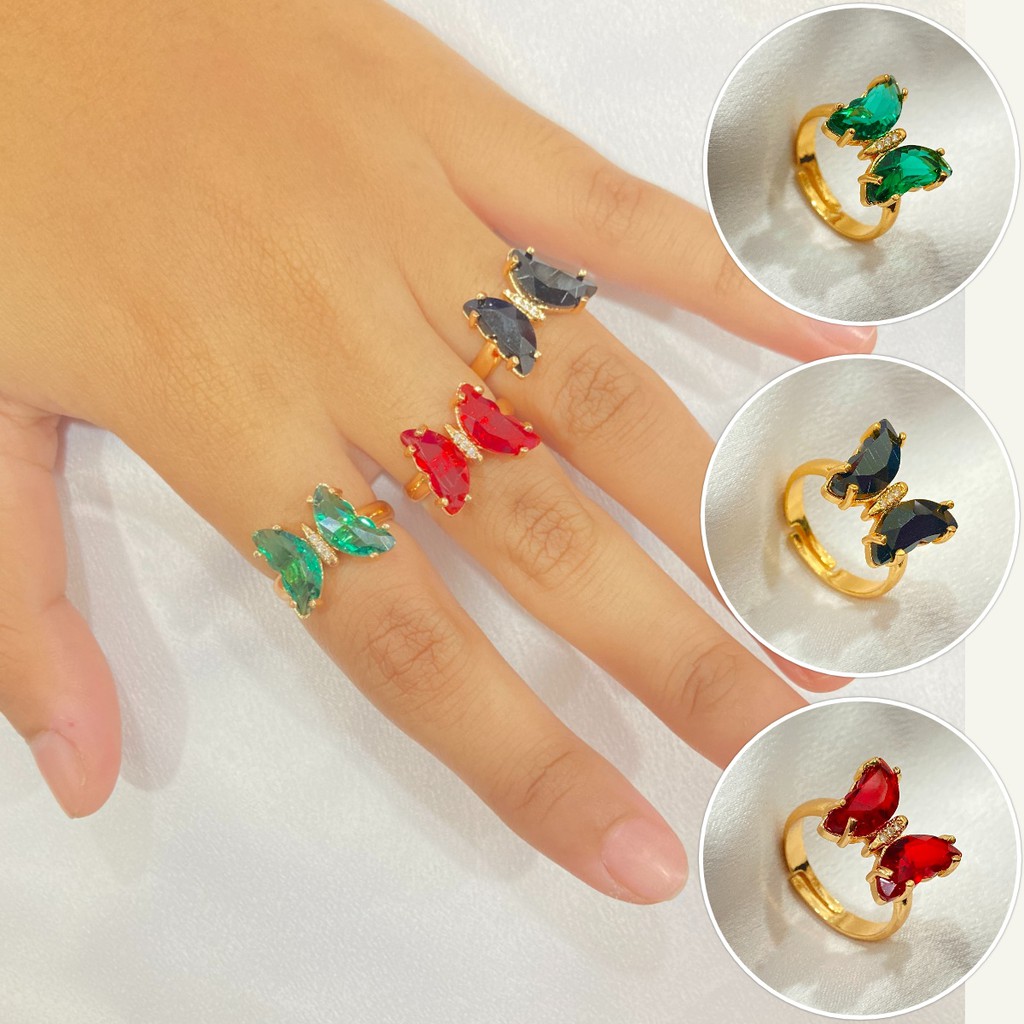 Cincin Wanita model Butterfly Kupu-Kupu All Size - Korean Style Fashion Import Lapis Emas