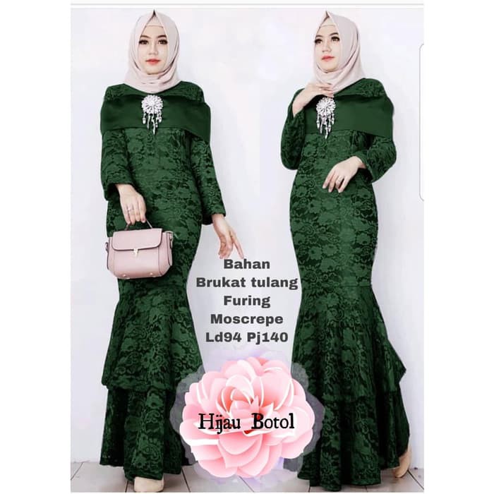 Gamis Duyung Santina Hijau Botol Baju Pesta Mermaid Brukat Mx Ste At