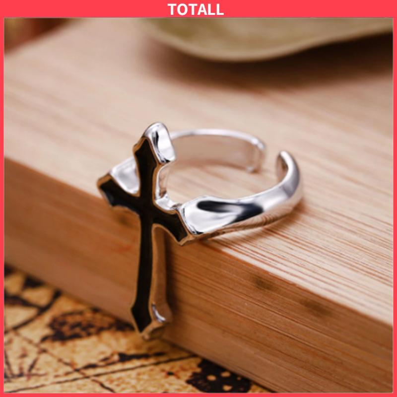 COD Retro Fashion Cross Cincin Pria Wanita Minyak Menetes Punk Jari Telunjuk Tren Cincin Hitam-Totall