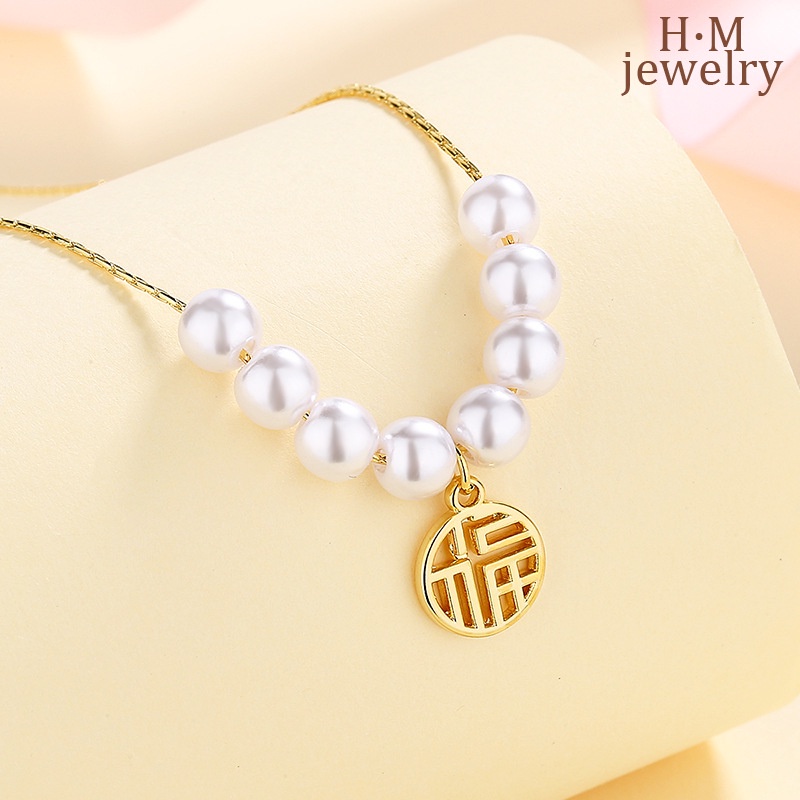 Fu Kalung Rantai Dengan Liontin Karakter Xi Untuk Wanita