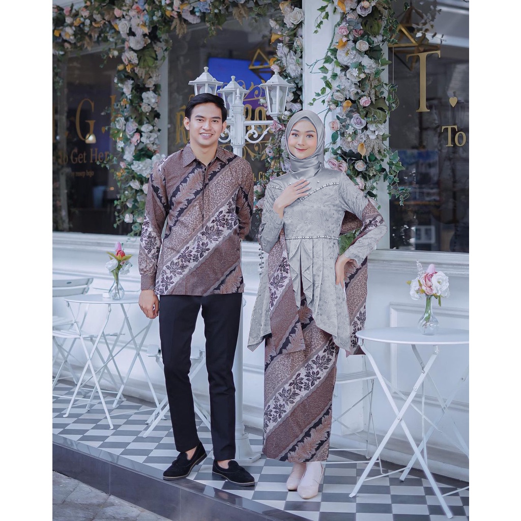 SHOPASHOP SOLO Batik Kebaya Couple New Latifa Payet Tulle Mutiara / Couple Kebaya Wisuda/ Couple Kebaya Tunangan