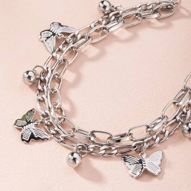 Gelang Multilayer Bahan Metal Dengan Liontin Butterfly Untuk Wanita