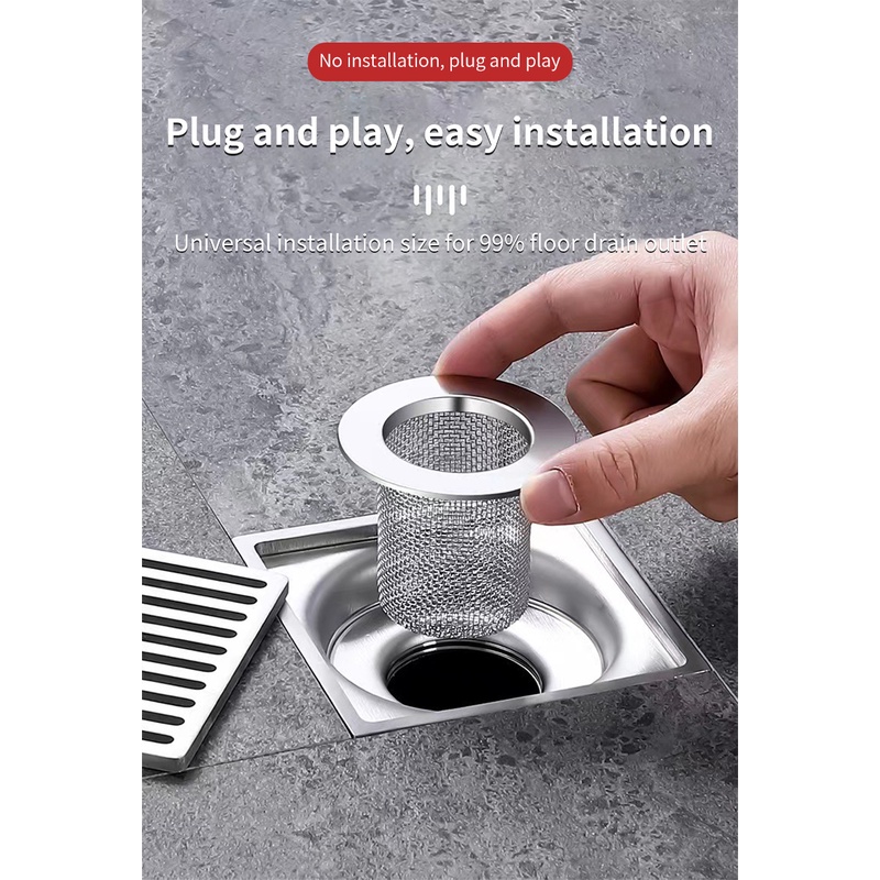 ღ Keranjang Filter Multifungsi Steel Floor Drain Filter Mesh Rambut Perangkap Kamar Mandi Wastafel Dapur Anti-Clog Terak Saringan Saluran Air