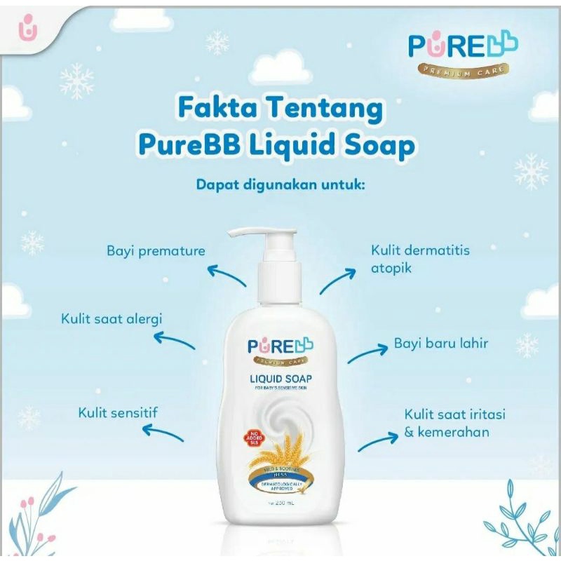 PURE BB Liquid Soap 230ml Pump For Baby's Sensitive Skin Purebaby Sabun Bayi Oat Kulit Sensitif Pure Baby