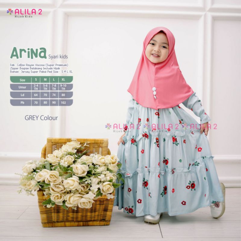 Gamis syari anak Arina bahan tebal dan adem + hijab jersey adem,super size