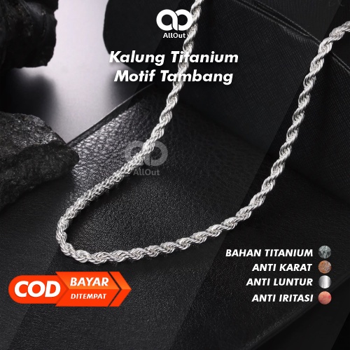 Kalung Ttitanium Pria -Wanita Motif Rantai Tambang Anti Karat Asli Original Keren Cowok Cewek