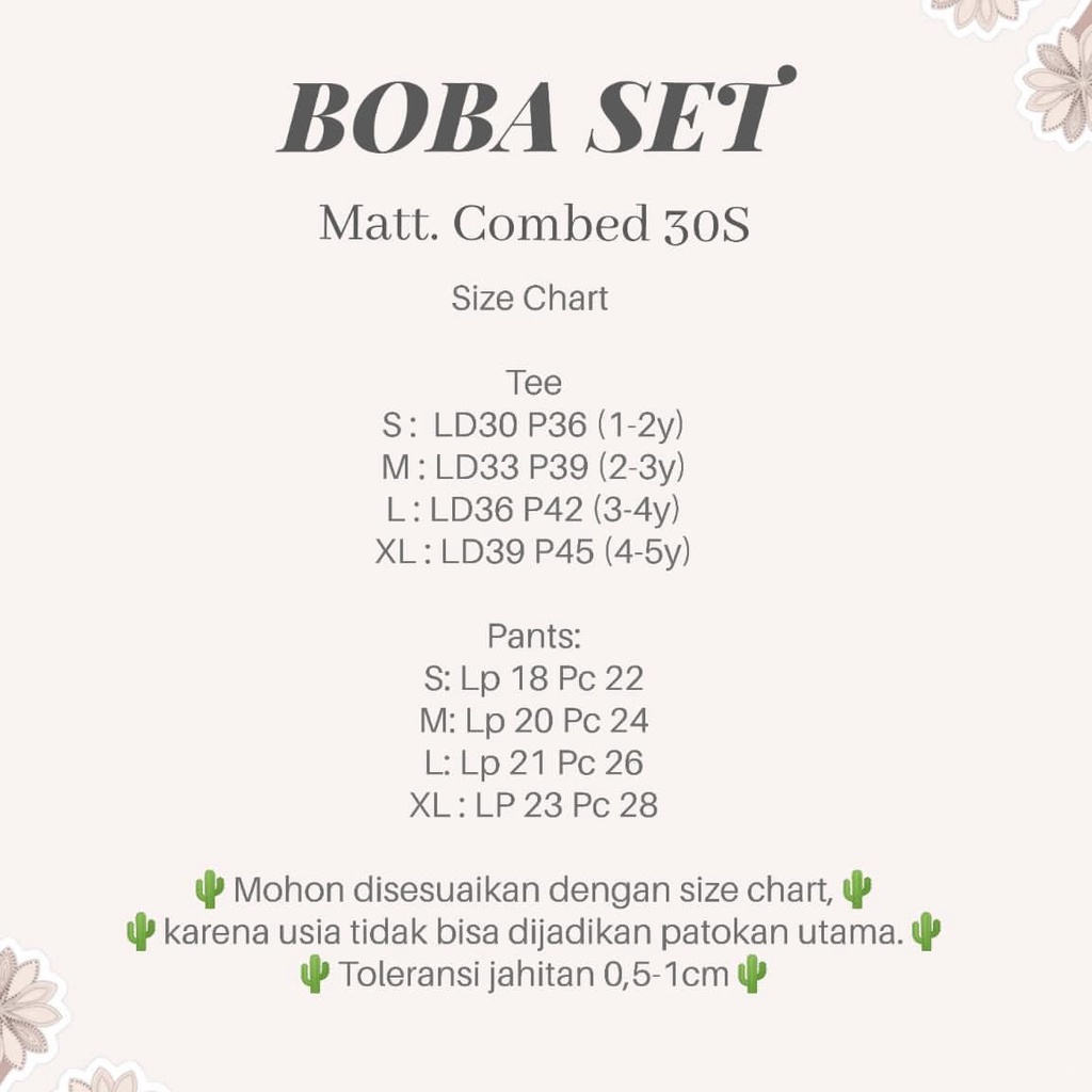 BOBA SET / SETELAN ANAK