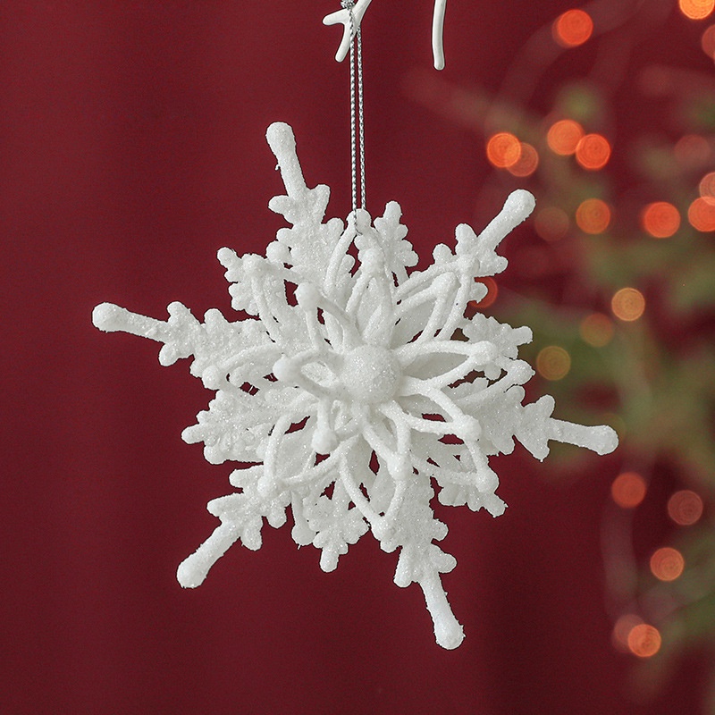 [Christmas Products] 12CM White Hollow Plastic Snowflake Christmas Tree Decoration Hanging Pendant