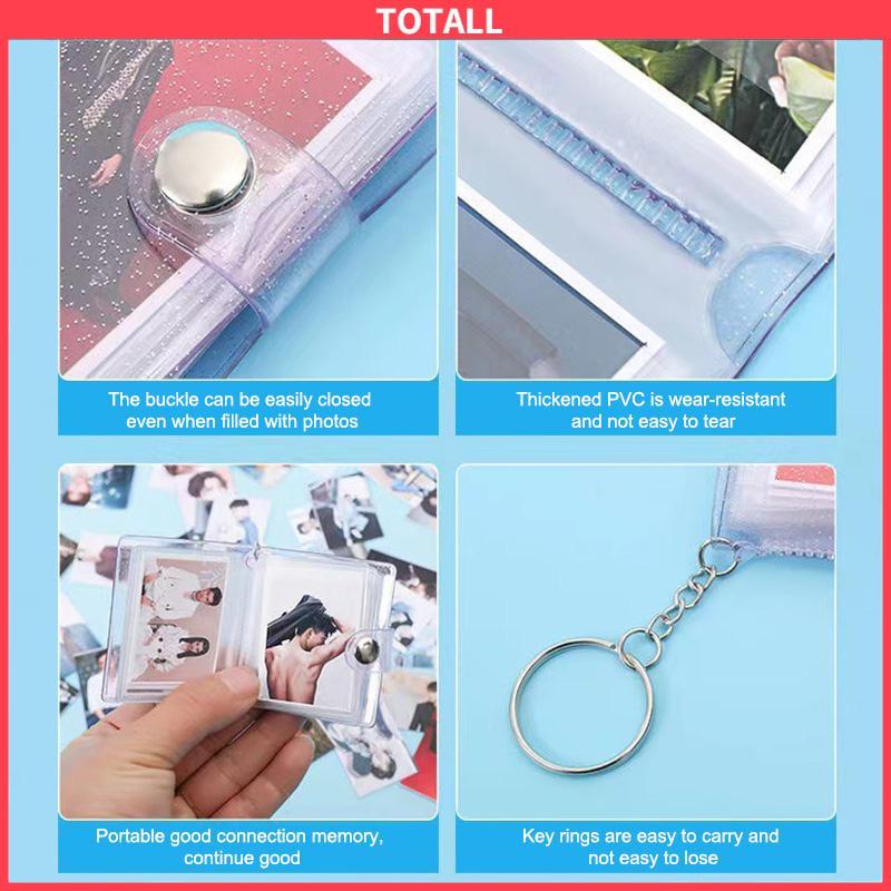 COD 1 &amp; 2 Inch Mini Photo Album 16 Pockets KeyRing Key Ring Shiny Transparent Foto Binder Kecil Card Holder Keychain Gantungan Kunci Jelly Color KPOP Koleksi Ganci pacar memory kenangan hadiah potret -Totall