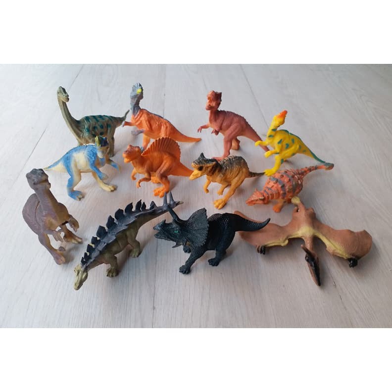 Dinosaurus Karet Mainan Edukasi Anak Laki Laki Perempuan Figure Dino Koleksi Play Set Isi 12 Pcs