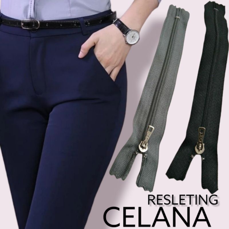 Resleting Celana Kualitas Impor Warna Hitam Polos Ukuran 20 cm Harga Grosir Murah Bisa COD Gratis Ongkir