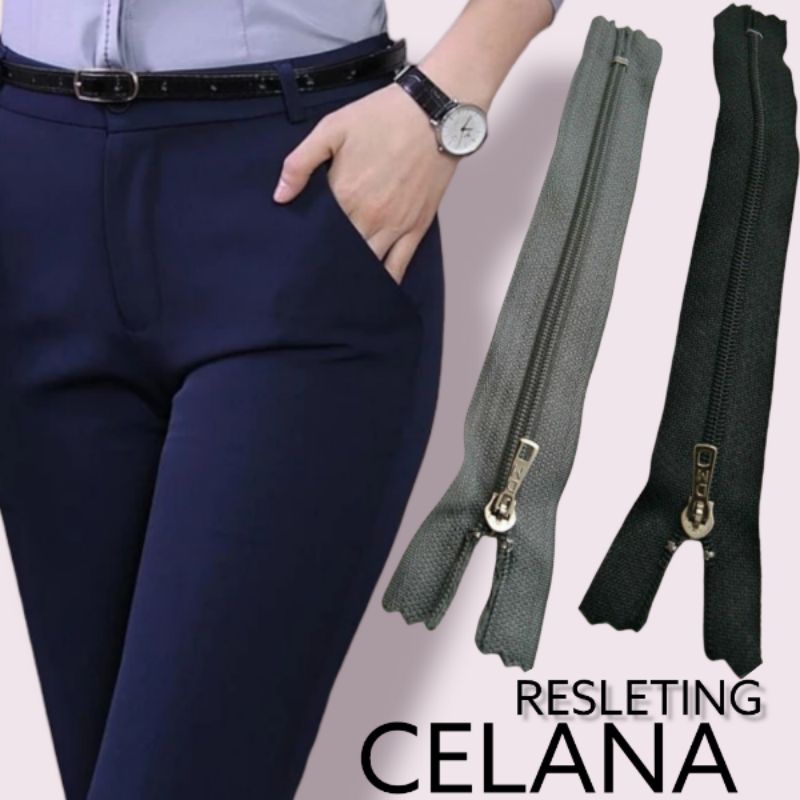 Resleting Celana Pria Panjang Formal Dan Baju Wanita Jumbo Kualitas Impor Warna Hitam Polos Ukuran 20 cm Harga Grosir Murah Bisa COD Gratis Ongkir