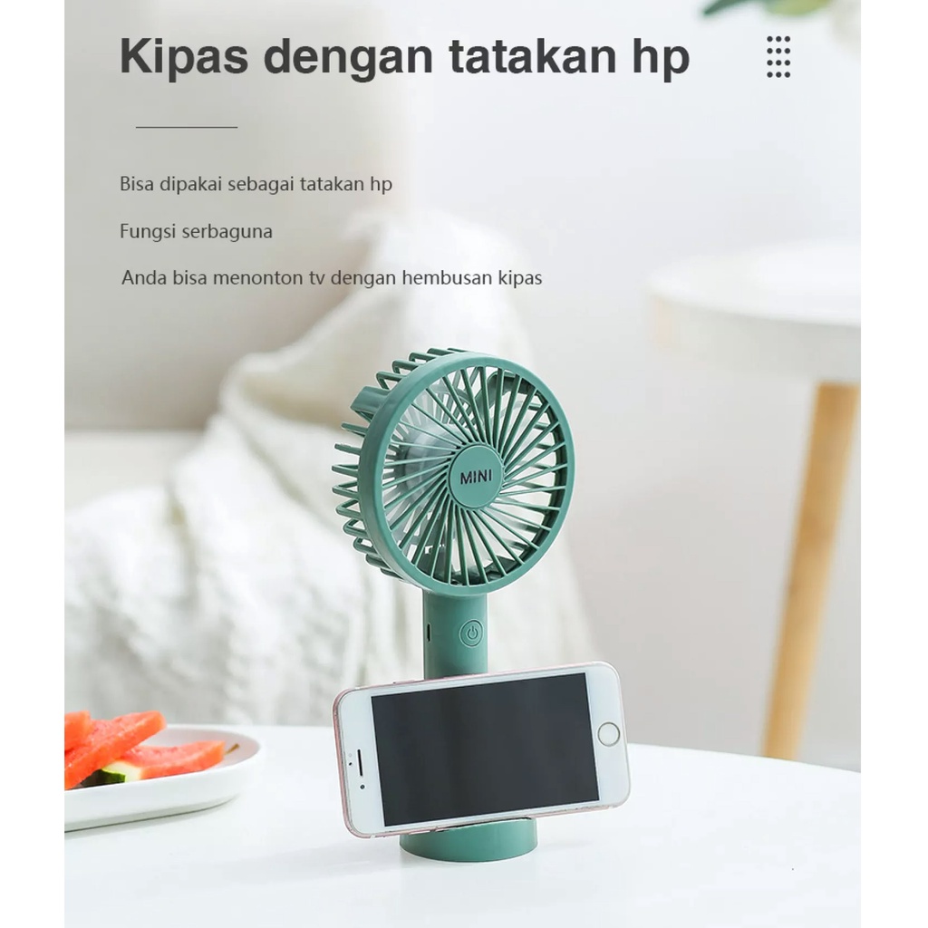 Kipas angin mini fan portable 2 in 1 model genggam full colour &amp; stand tatakan dudukan hp angin angin kencang sampai 2 speed - dinno.id