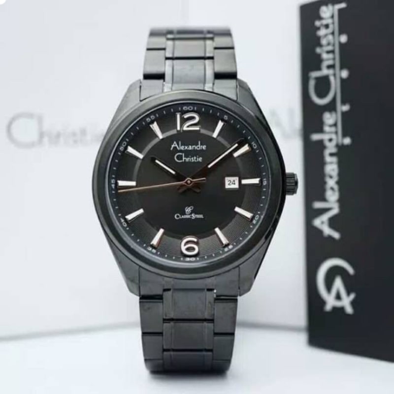 JAM TANGAN ALEXANDRE CHRISTIE PRIA AC 8583 MD FULL BLACK ORIGINAL 100% GARANSI RESMI STAINLESS