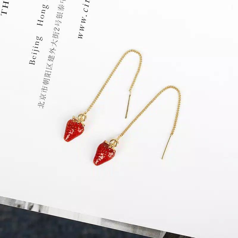 FerenHongXia anting tusuk panjang model strawberry model korea lubuk pakam serdang bedagai galang medan deli serdang