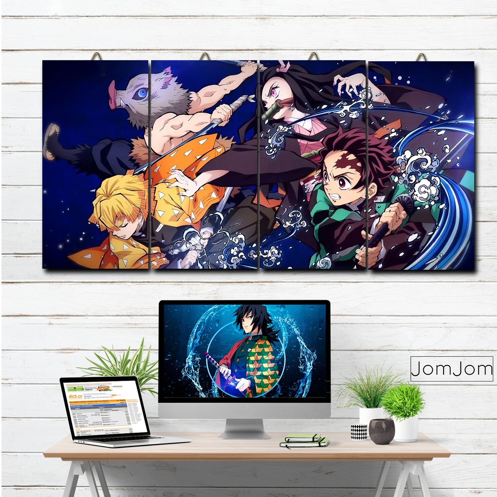 Poster 4p Kimetsu no yaiba Demon slayer /Anime / Poster Dinding/Dekorasi kamar / Murah / Keren / KNY
