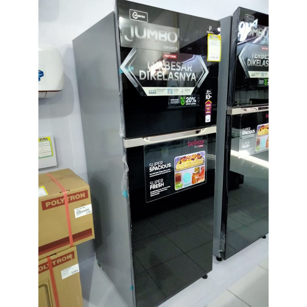 Kulkas 2 Pintu Polytron jumbo Inverter PRM 431 B  Pintu kaca hitam  300 liter