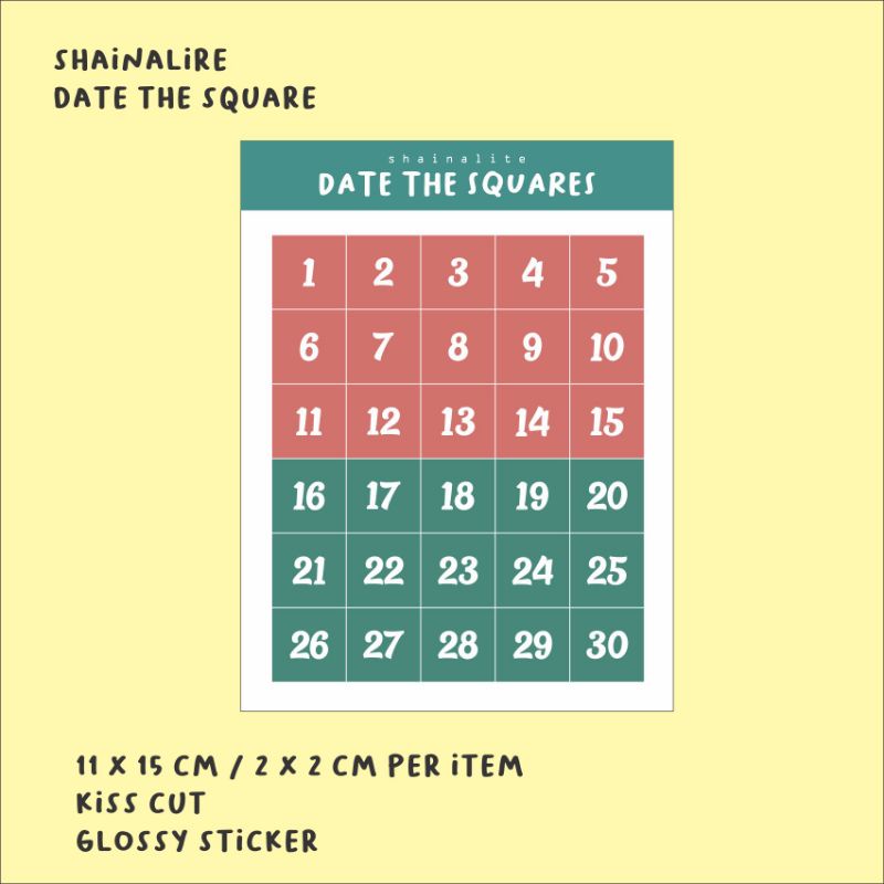 

shainalite Date the Squares Stiker Angka Tanggal Kotak Murah