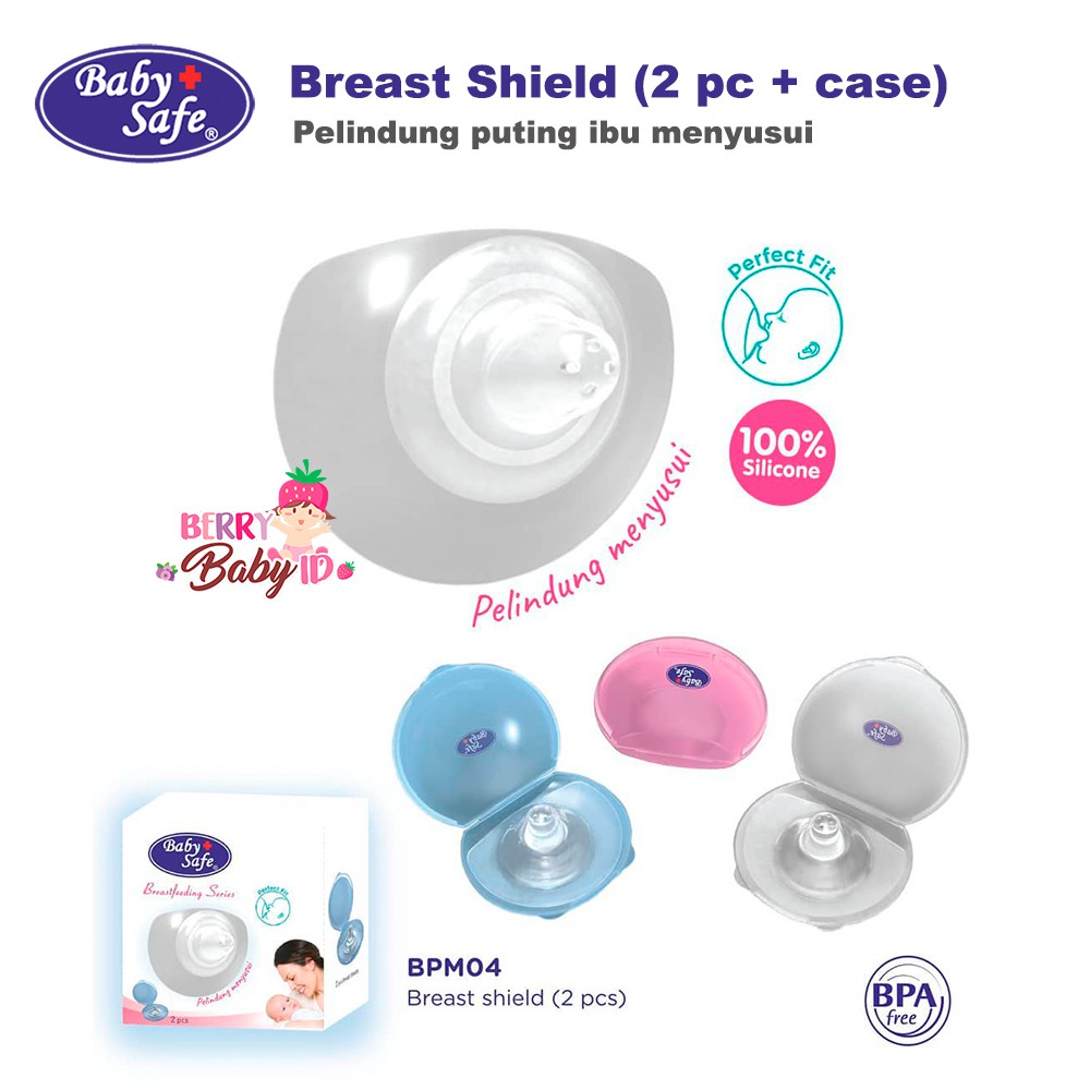 Baby Safe Breast Shields Pelindung Puting Ibu Menyusui 2 pc + case BPM04 Breast Shield Berry Mart