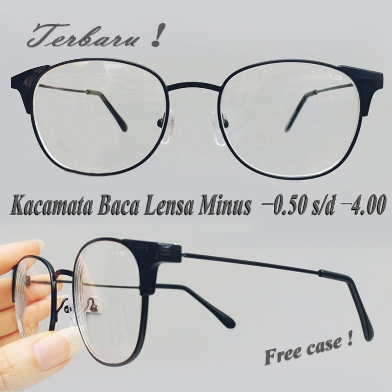 Kacamata Baca Lensa Minus (-) dari -0.50- -4.00 Kacamata Pria Wanita/Unisex Free Case Kacamata Minus