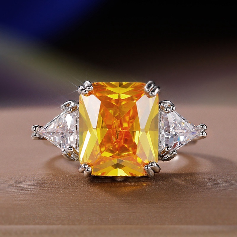 Fancyqube Cincin Bentuk Geometri Warna Silver Hias Cubic Zirconia Kuning Untuk Wanita