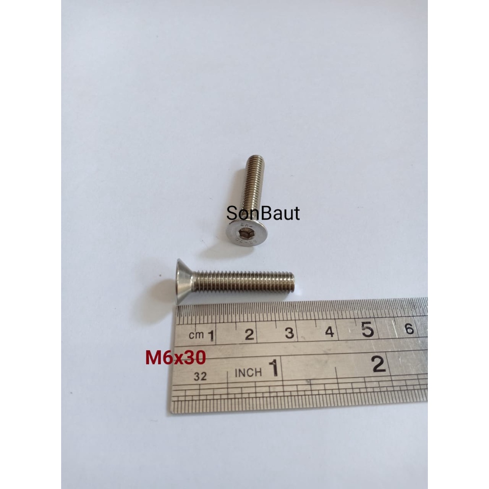 Baut L 10 3cm verseng m6x30 Stainless Stainlis Anti Karat 304 JFL 6x30
