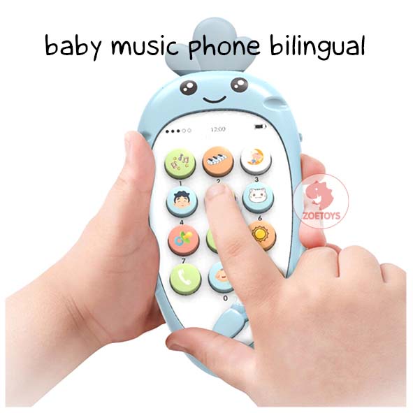 Zoetoys Baby Music Phone Bilingual | Handphone Carrot Teether Early Learning Sing Song | Telepon Kelinci Wortel Bunyi Belajar Bunyi dengan Lampu Musik Nyanyi HP Bayi | Mainan Edukasi Anak