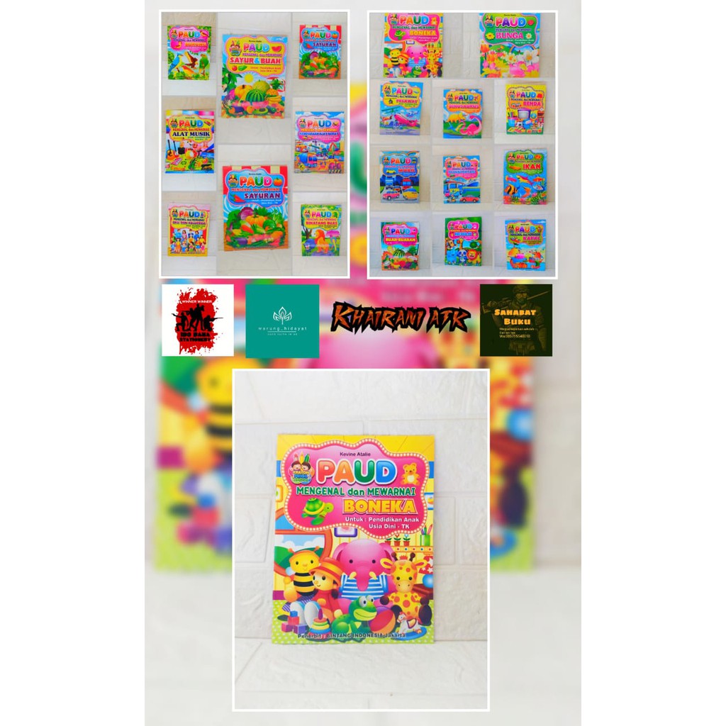 

4 PCS CAMPUR MOTIF BUKU MENGENAL&MEWARNAI PAUD&TK DAN SD BONEKA DLL