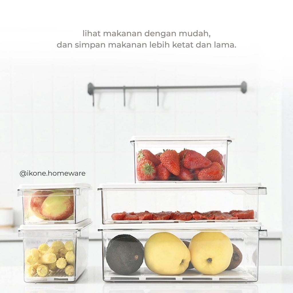 【IKONE】OGA Kotak Kontainer tempat Penyimpanan Makanan Kulkas Daging Sayur Buah Cabai Fridge Freezer Storage Box bening Putih Estetik Transparan Multi Fungsi Tupperwear Saringan Container Box Drainer Serbaguna Organiser Box