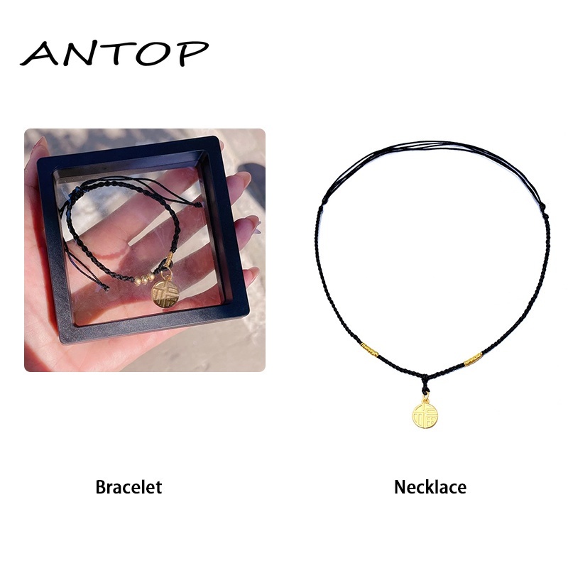 Korea Karakter Fu Kalung Tali Hitam Kalung Disesuaikan Fashion Perhiasan Temperamen ANTOP