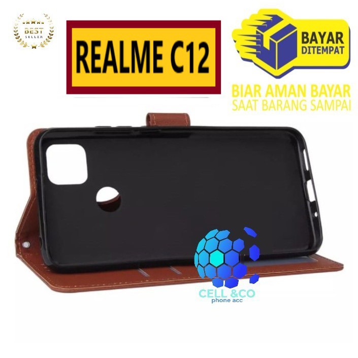 Flip cover REALME C12 Flip case buka tutup kesing hp casing flip case leather wallet