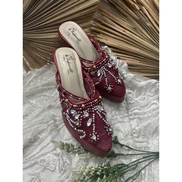 sepatu wanita Rafaizoutfit melani merah marron gold tinggi 10cm tahu