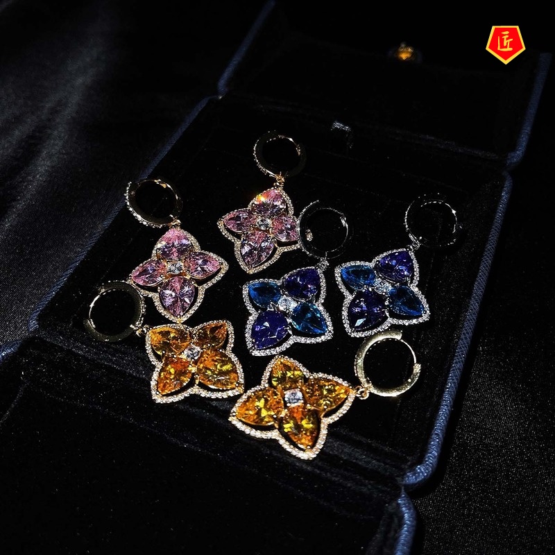 [Ready Stock]Vintage Pink Gemstone Flower Earrings