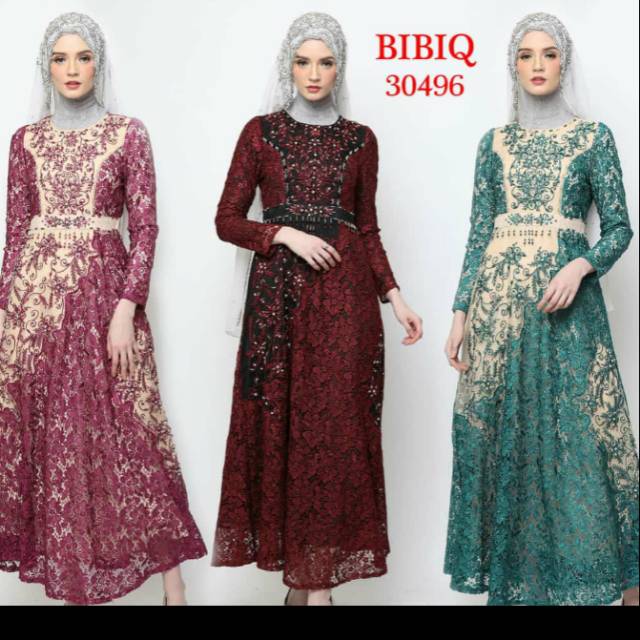 Bibiq Fashion 30496 Fashion Wanita Maxidress Baju Gamis Bibiq Pesta Brukat Mewah Murah Terbaru