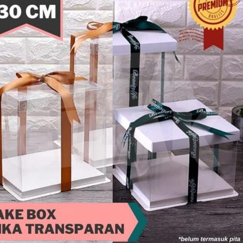 

Super Hadiah Cake Box Kotak Transparan Mika Bening Putih/Hitam/Pink/Biru/Merah 30 cm