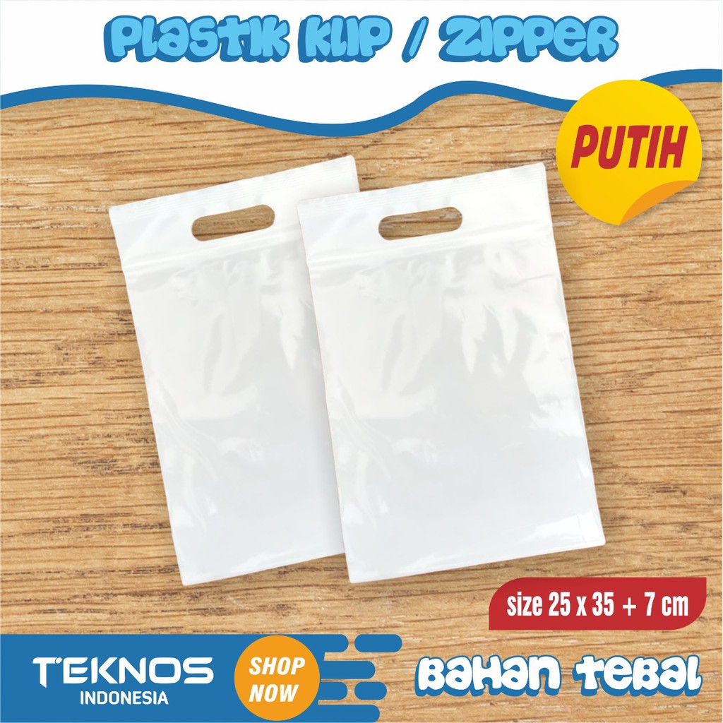 PLASTIK KLIP PLONG ZIPLOCK UKURAN 25X35+7 ECER TEBAL PUTIH SUSU
