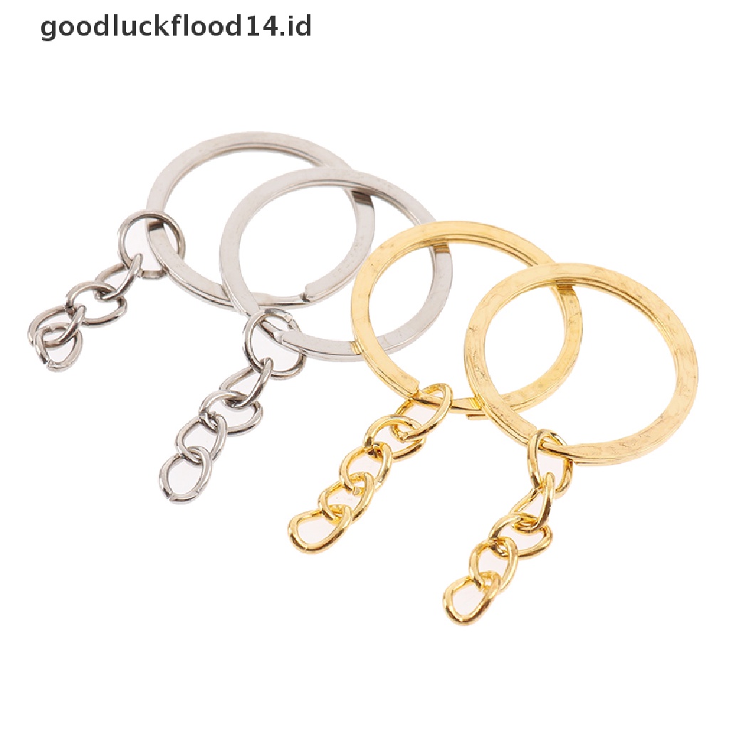 [OOID] 20 Pcs/lot 28mm Length Key Gold Silver Chains Key Ring Round Keychain ID