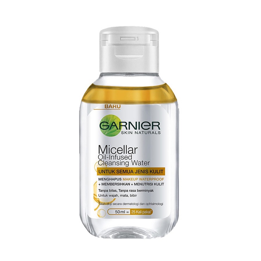 Garnier Micellar Oil Infused Cleansing Water 50ml menghapus Make Up Waterproof