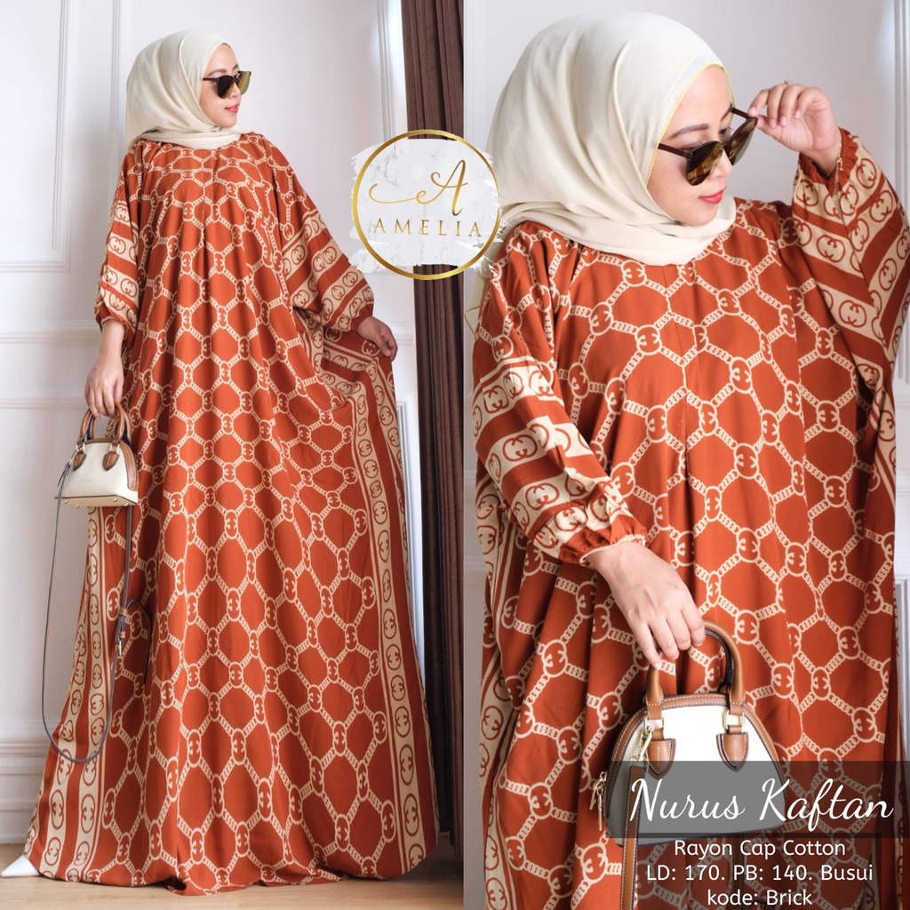 Nurus Kaftan Wanita Rayon Batik Premium Gamis Jumbo Kekinian Dress Bigsize LD 170 cm