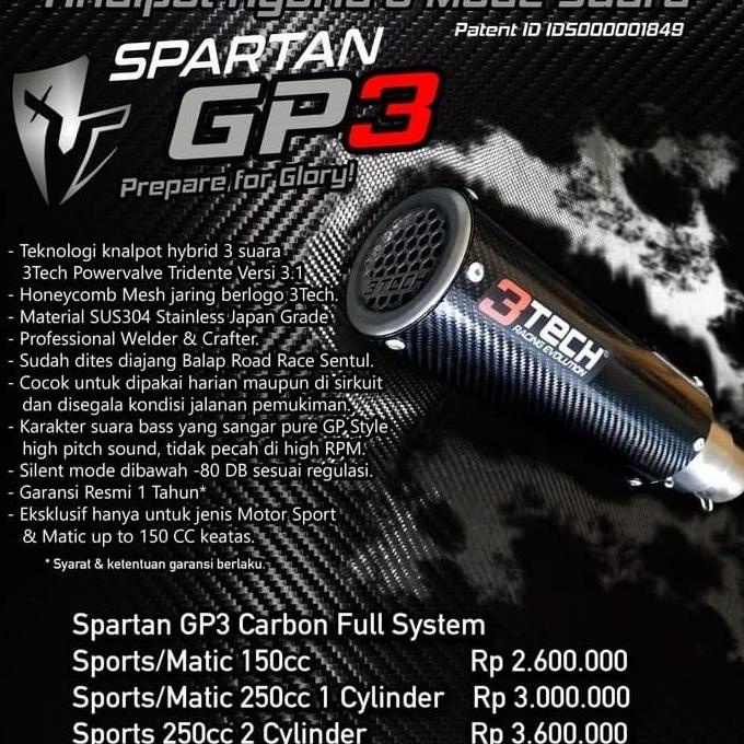 KNALPOT Knalpot 3 suara tipe Spartan GP3 (150cc) Carbon Edition Fullsistem