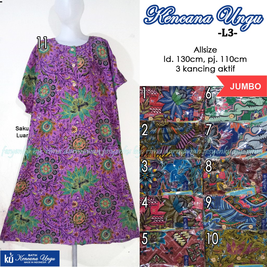L3 DASTER BATIK KENCANA UNGU JUMBO ASLI LABEL BIRU 3