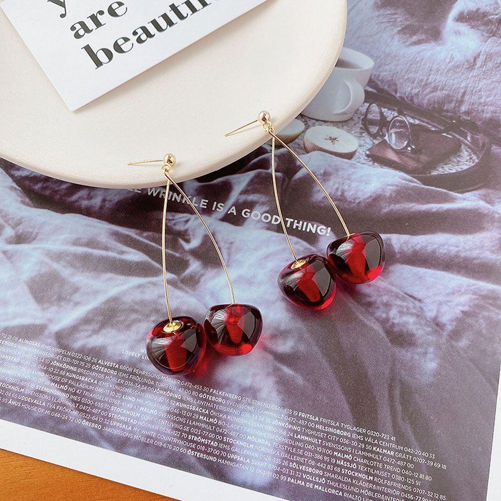 Needway Drop Earrings Lucu Pesta Aksesoris Fashion Buah Resin Merah Cherry Stud Earrings