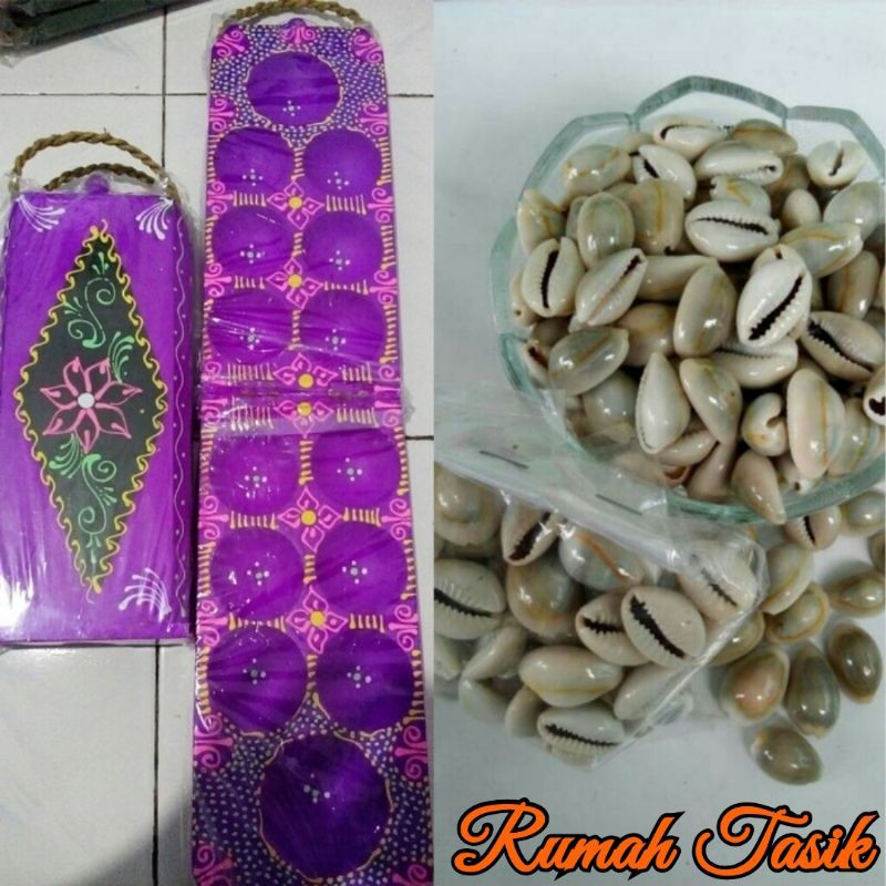 Mainan Congklak Kayu Lipat / Dakon Kayu Lipat Motif Lukis Free Biji Kerang Asli 100pcs