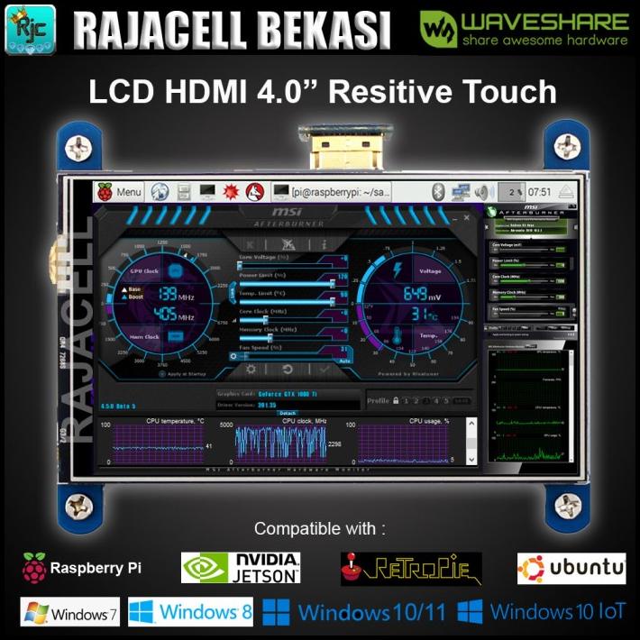 Waveshare 4" 4Inch Hdmi Lcd Touch Screen Monitor Display Raspberry 3 B