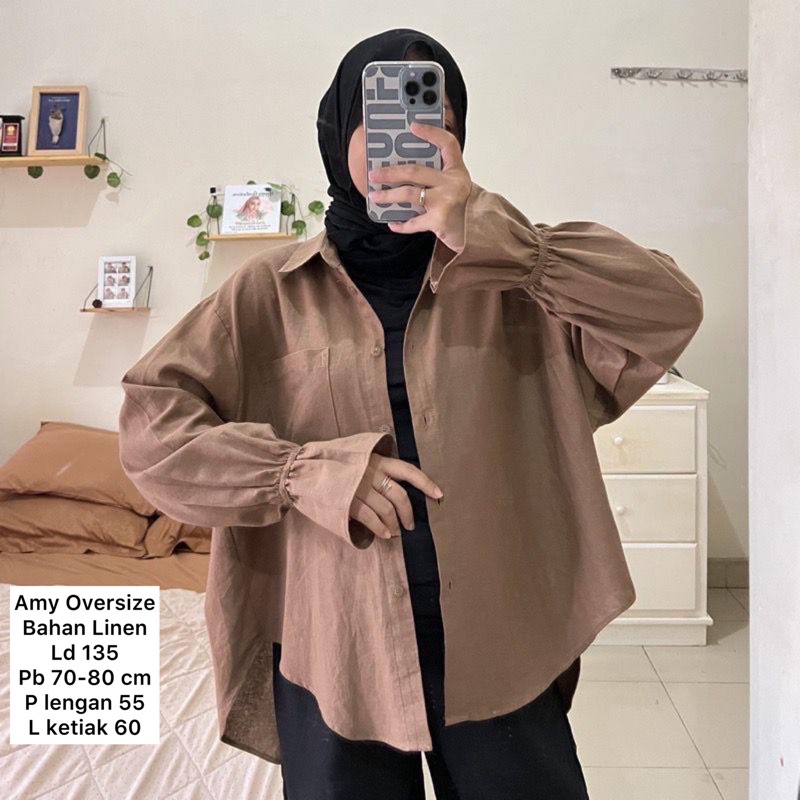 MONOCHROME OVERSIZE BLOUSE MOTIF - ATASAN RAYON FULL KANCING JUMBO / ATASAN RAYON KOMBINASI-AMY OVERSIZE CHOCO