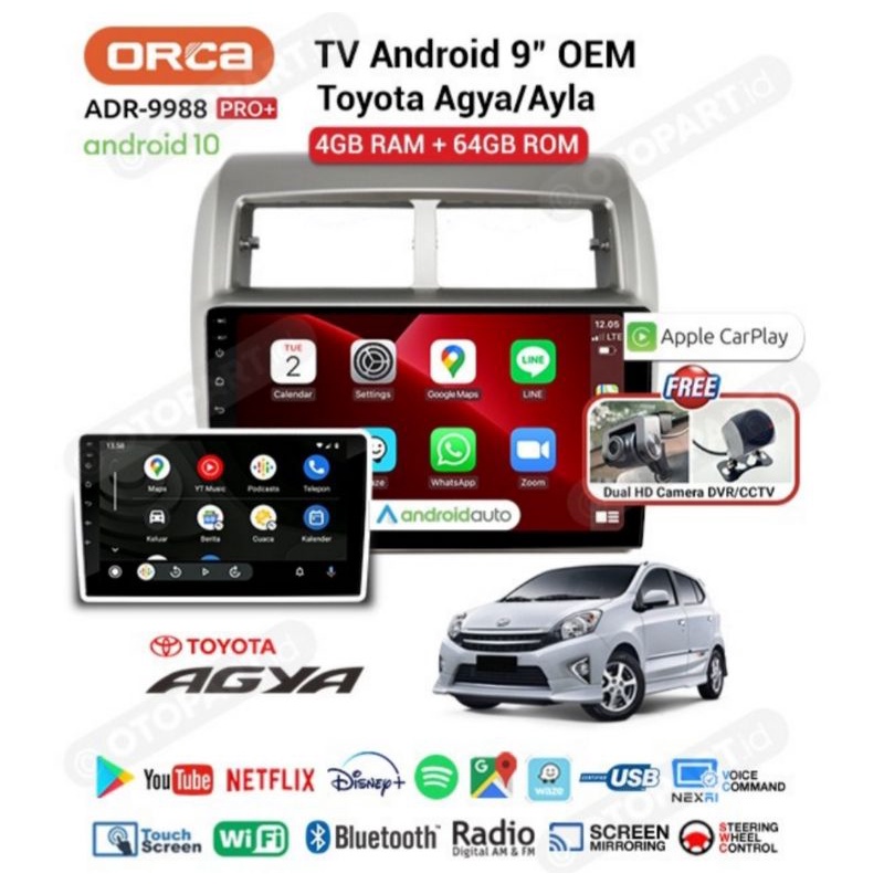 Head Unit Android AGYA ANDROID 9 inch ORCA PRO+ ADR 9988 CARPLAY AGYA ANDROID ORCA PRO PLUS  AYLA