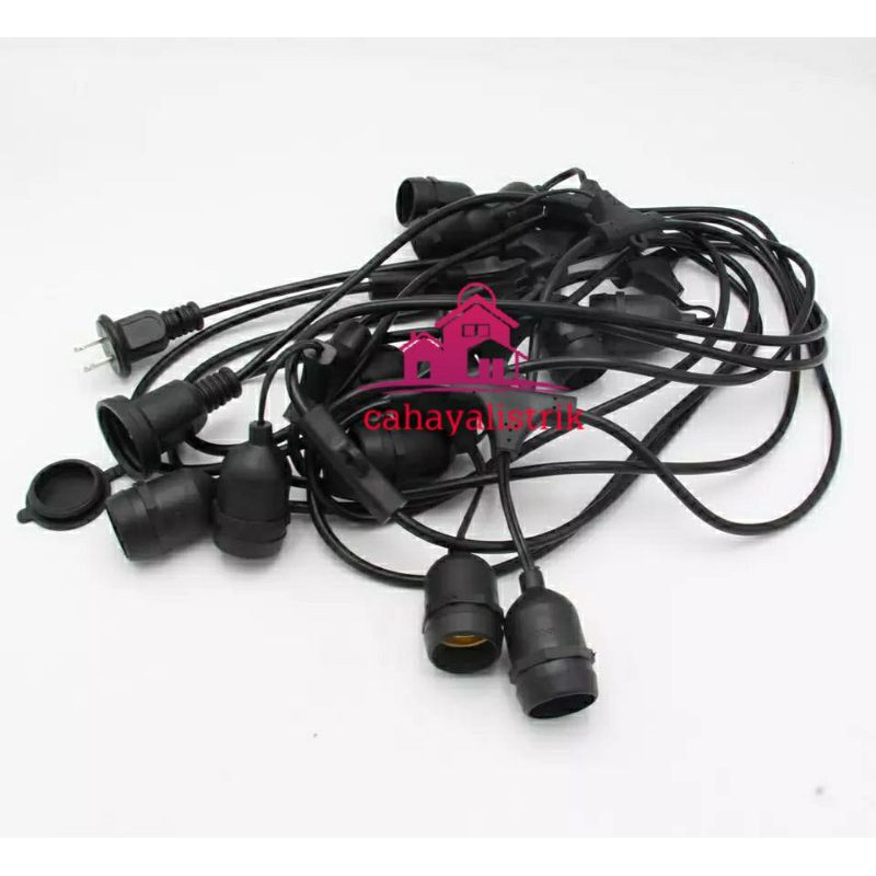 Kabel Fitting 10m 10fitting Gantung/Pattio Fitting Lampu Outdoor E27 10m- 10Fitting